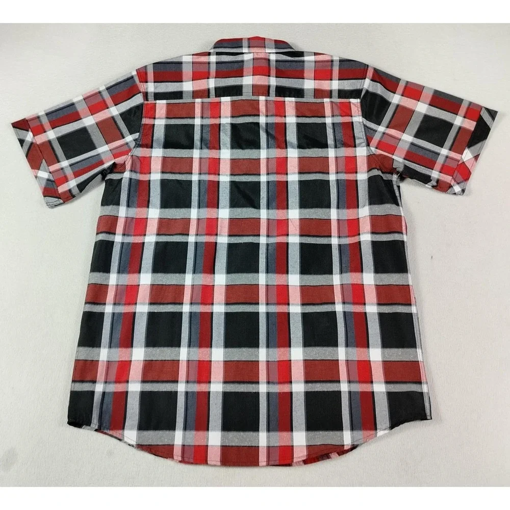 Brooklyn State Shirt Mens XL Red Plaid Short Sleeve Button Up Streetwear Summer